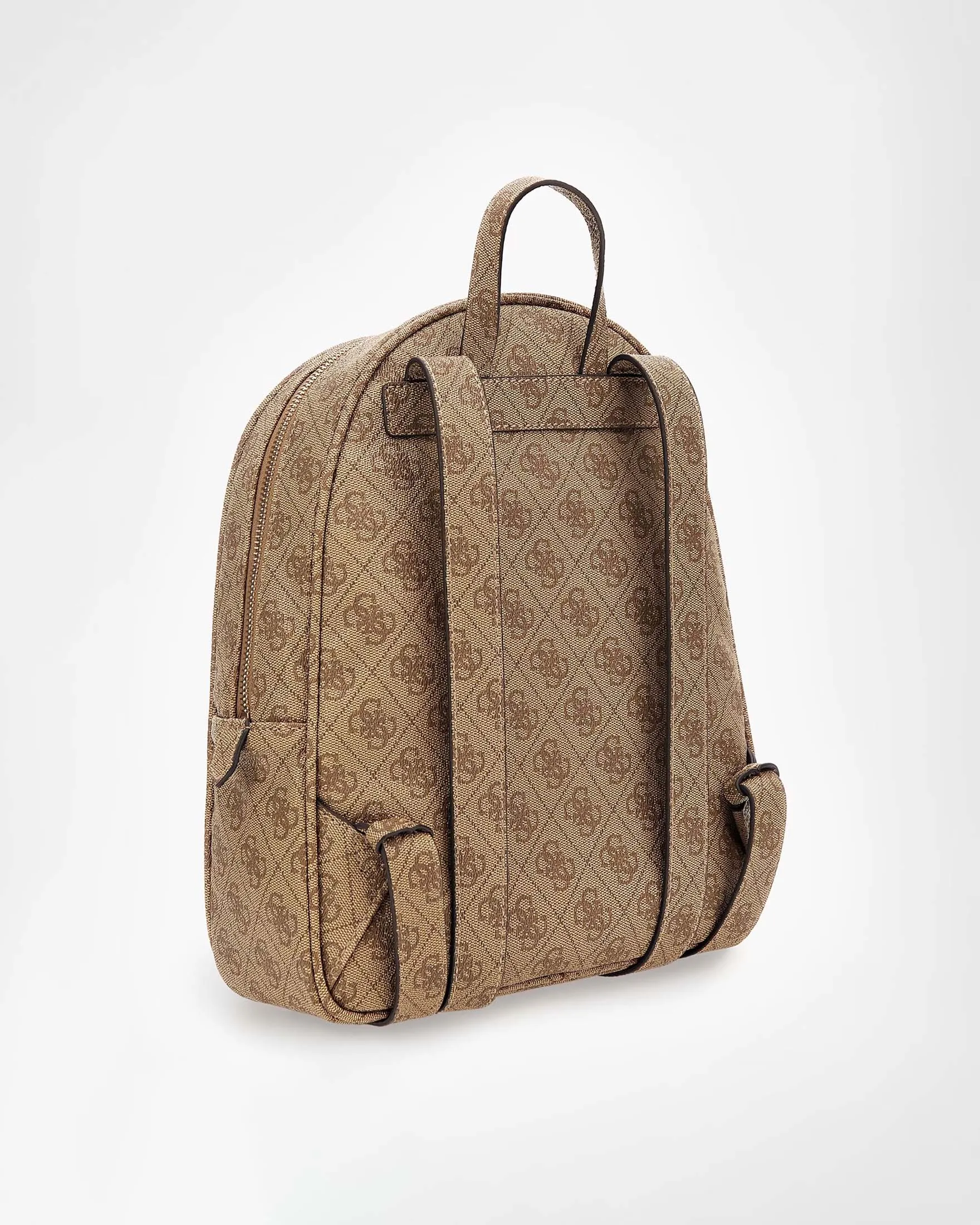 Zaino in similpelle beige a fantasia monogram cammello con tasca a parete e tasca esterna frontali